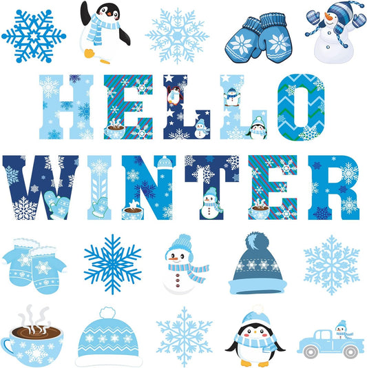 52 Pieces Winter Cutouts Classroom Bulletin Border Decoration Snowflake Penguin Snowman Colorful Christmas Winter Theme Party Decorations Supplies for Winter Christmas Classroom Home Decor