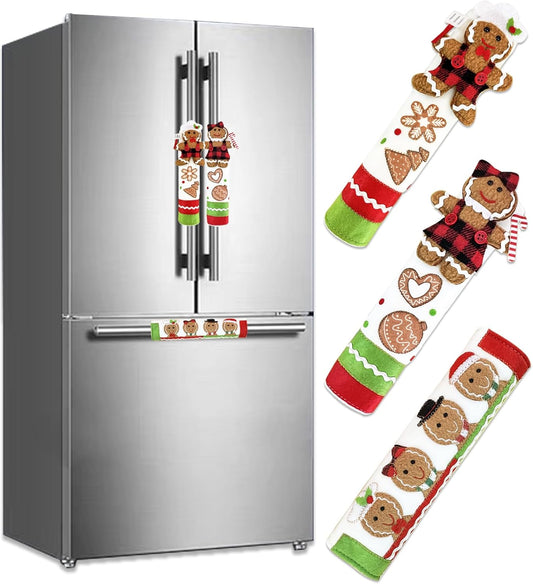 3 Piece Set Christmas Gingerbread Refrigerator Door Handle Covers Appliance Handle Covers Christmas Gingerbread Decorations Fits Standard Size Kitchen Refrigerator Microwave Oven Or Dishwasher